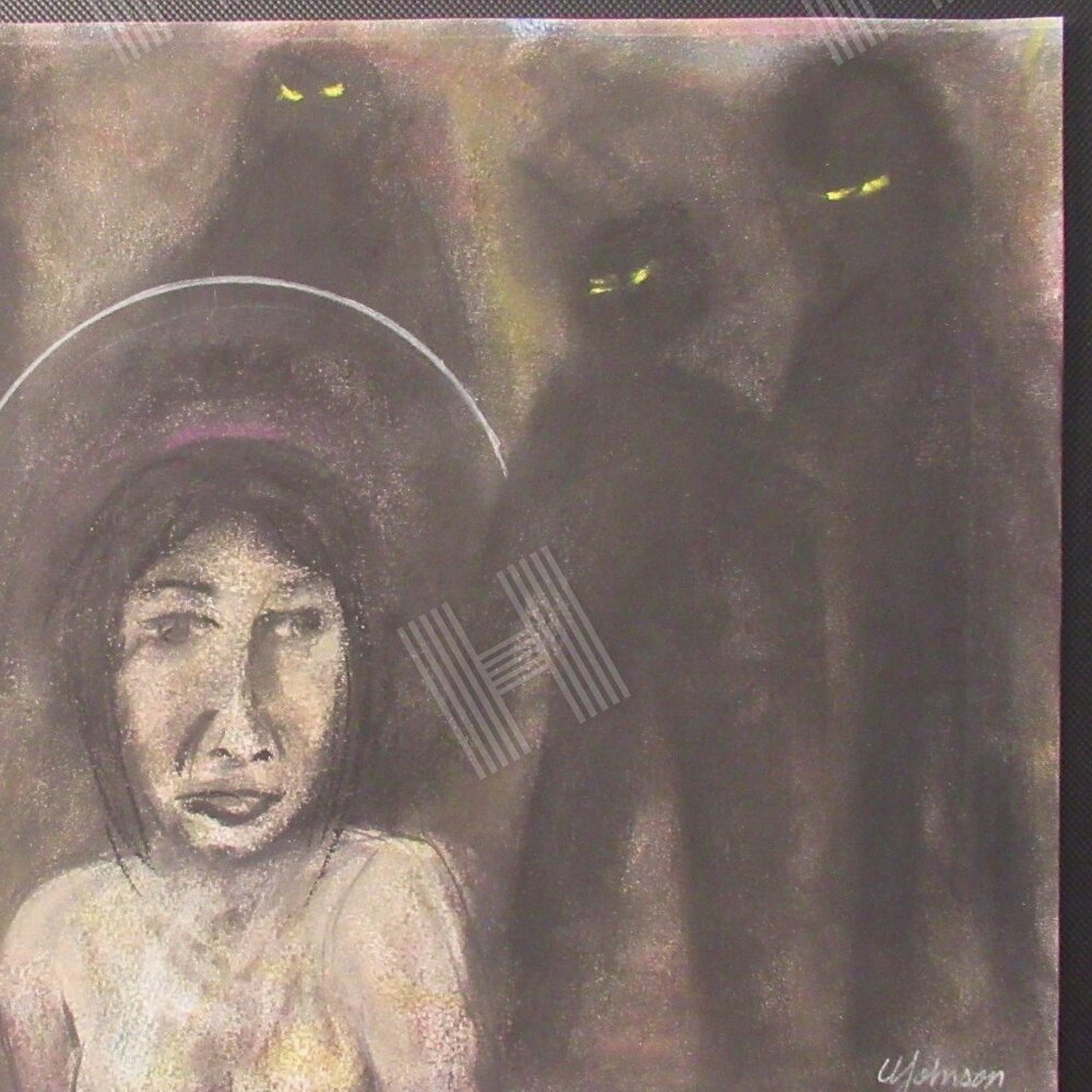 'Shadows' Pastel Painting, Paper, Conceptual, Spiritual,
